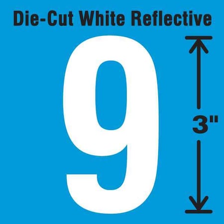 Die-Cut Refl. Number Label,9,3In H,PK5