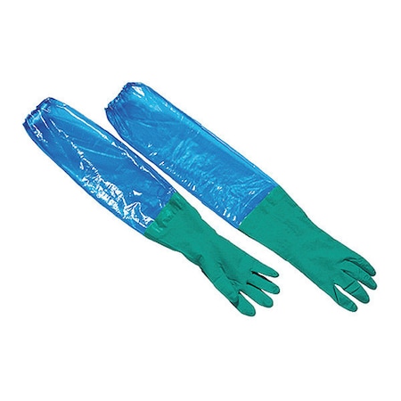 Sleeve Gloves, Nitrile, Powder Free, Blue, Green, XL, 1 PR