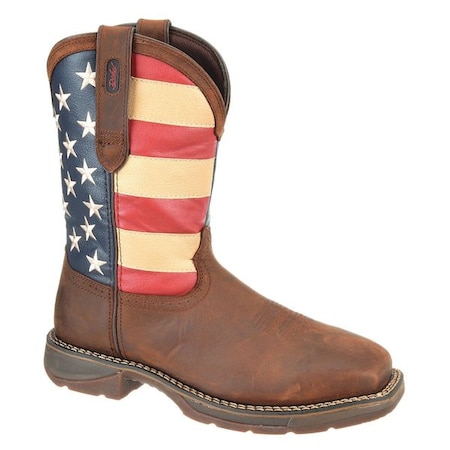 Size 9 Men's Western Boot Steel Work Boot, Dark Brown/American Flag