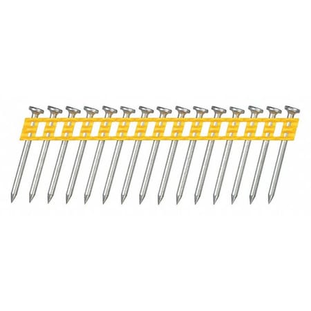 Collated Concrete Nail, 1-1/2 In L, 0.102 In, Zinc Plated, Flat Head, 15 Degrees, 1000 PK