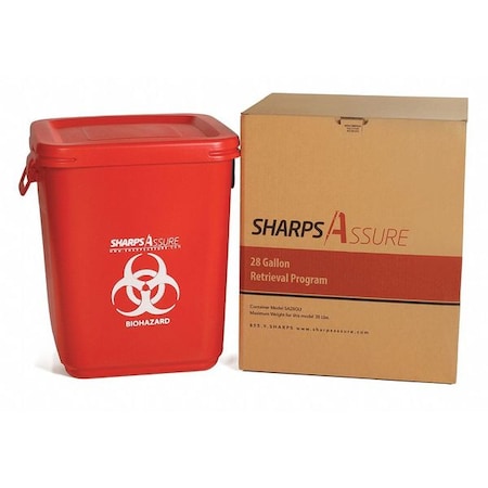 Sharps Container,1-1/4 Gal.,Red,Snap Lid