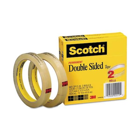 Double Sided Tape,1/2 X 1296 In.,PK2