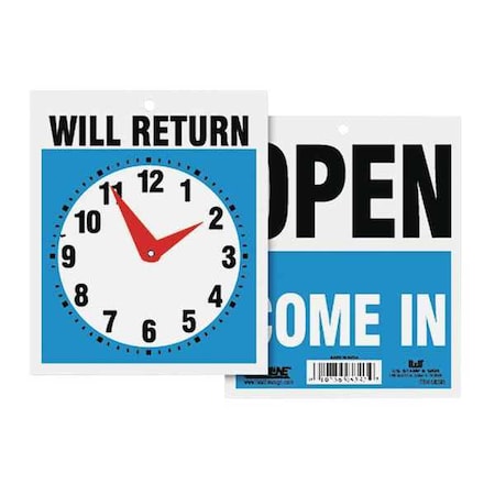 Sign,Open/Will Return W/Clock Hands, 9 Height, 7 1/2 Width