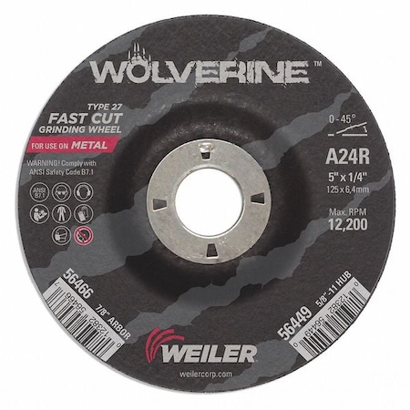 Grinding Wheel, Type 27, 0.25 In Thick, Aluminum Oxide