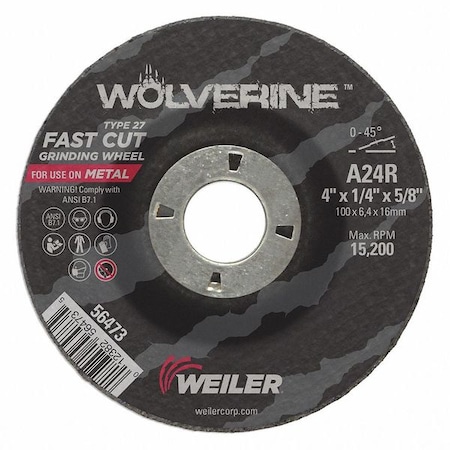 Grinding Wheel, Type 27, 0.25 In Thick, Aluminum Oxide
