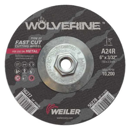 Cutting Wheel, Type 27, 0.0938 In Thick, Aluminum Oxide