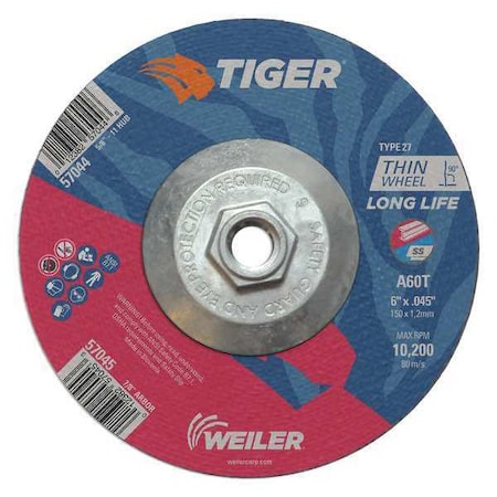 Cutting Wheel, Type 27, 0.045 In Thick, Aluminum Oxide