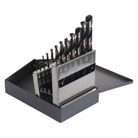 15PC 135° Heavy-Duty Jobber Dril Set Cle-Line 1878 Black & Gold HSS RHS/RHC 1/16-1/2x1/32