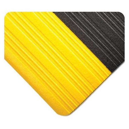 Tuf Sponge Mat, Black/Yellow, 17 Ft. L X 4 Ft. W, PVC Sponge, Ribbed Surface Pattern, 3/8 Thick