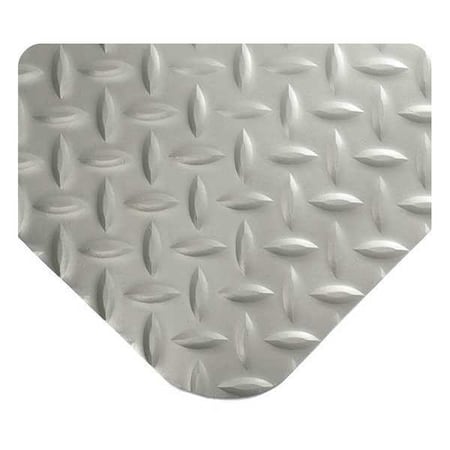 Diamond-Plate Spongecote Mat, Gray, 8 Ft. L X 3 Ft. W, PVC Surface With Nitrile Infused Sponge