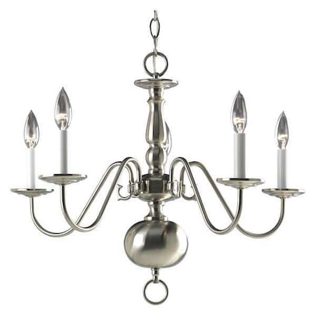 Americana 5 Light Chandelier, 60 W, Brushed Nickel