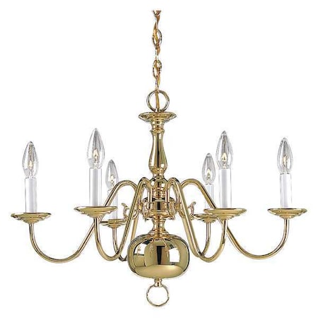 Americana 6-Light Chandelier, 60 W, Polished Brass