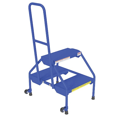 2 Step Blue Powder Coated Rolling Step Stand Perforated Steps