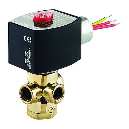 120V AC Brass Solenoid Valve, Normally Closed, 1/4 In Pipe Size