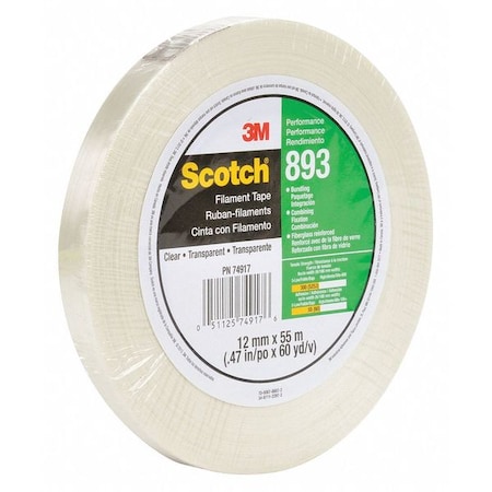 3M™ 893 Strapping Tape, 6.0 Mil, 1/2 X 60 Yds., Clear, 12/Case