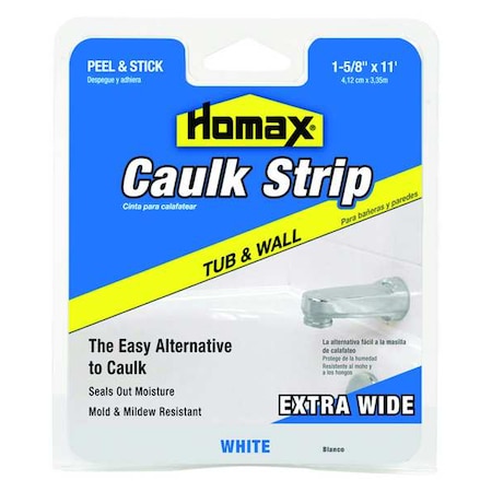 Caulk Strip, 1 5/8 In X 11 Ft, Roll, White, Butyl Base