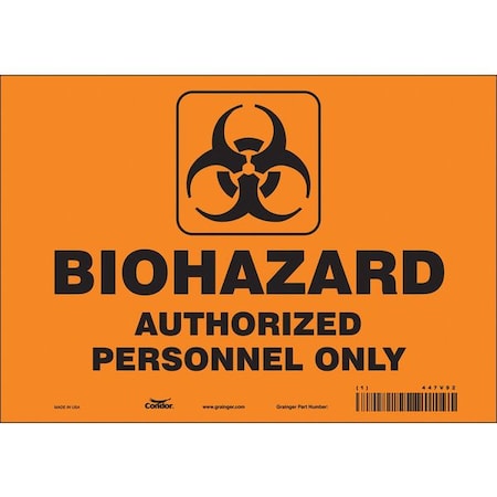 Biohazard Sign, 7 In H, 10 In W, Vinyl, Vertical Rectangle, English, 447V92