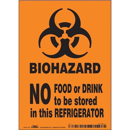 Biohazard Sign, 7 In H, 5 In W, Vinyl, Vertical Rectangle, English, 447W17