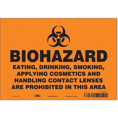 Biohazard Sign, 7 In H, 10 In W, Vinyl, Vertical Rectangle, English, 447W27