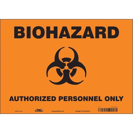 Biohazard Sign, 10 In H, 14 In W, Vinyl, Horizontal Rectangle, English, 447W66
