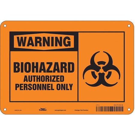 Biohazard Sign, 7 In H, 10 In W, Vertical Rectangle, English, 447X42