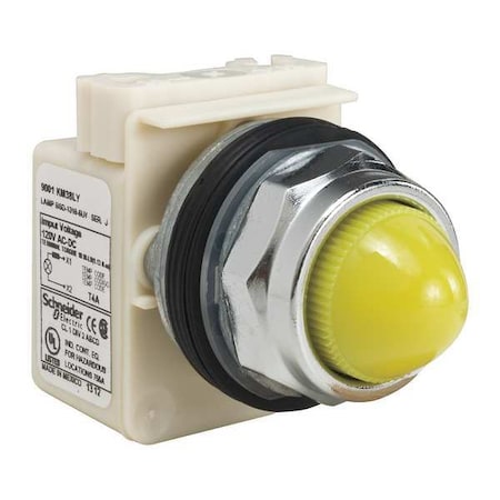 Pilot Light,LED,Yellow,120V,Domed Lens