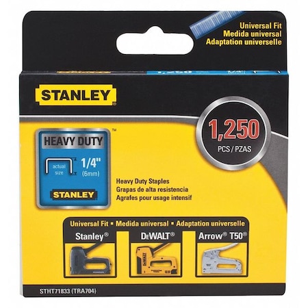 Heavy Duty Staples, 24 Ga, 1/4 In Leg L, Steel, 1250 PK