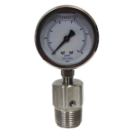 Pressure Gauge, 0 To 400 Psi, 1 In MNPT, Stainless Steel, Silver