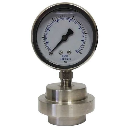 Pressure Gauge, 0 To 15 Psi, 1/4 In FNPT, Stainless Steel, Silver