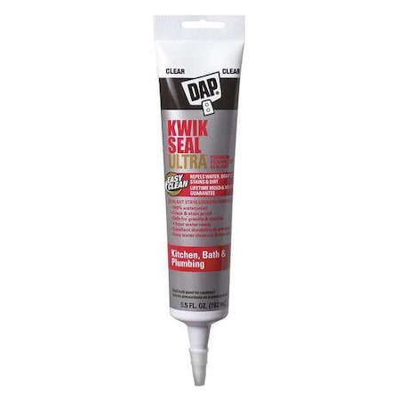 Kitchen & Bath Sealant, 5.5 Oz, Tube, Clear, Acrylic Polymer Base