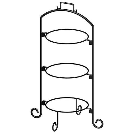 Round Plate Stand,Black,Iron,3 Tier,9 In