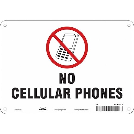 Safety Sign Cell Phone, 7 In H, 10 In W, Aluminum, Vertical Rectangle, English, 451N72