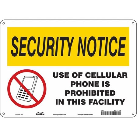 Safety Sign Cell Phone, 10 In H, 14 In W, Polyethylene, Horizontal Rectangle, English, 451P06