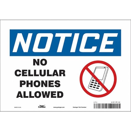 Safety Sign Cell Phone, 7 In H, 10 In W, Vinyl, Vertical Rectangle, English, 451P32