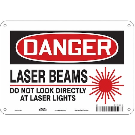 Laser Warning Sign, 7 In H, 10 In W, Polyethylene, Vertical Rectangle,451R51