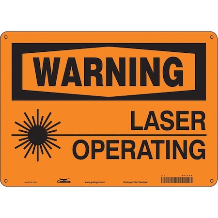 Laser Warning Sign, 10 In H, 14 In W, Aluminum, Horizontal Rectangle,451T30