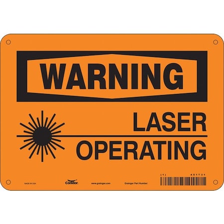 Laser Warning Sign, 7 In H, 10 In W, Polyethylene, Vertical Rectangle,451T31