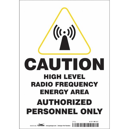 Safety Sign Radiofrequency/Microwave, 10 In Height, 7 In Width, Vinyl, Horizontal Rectangle