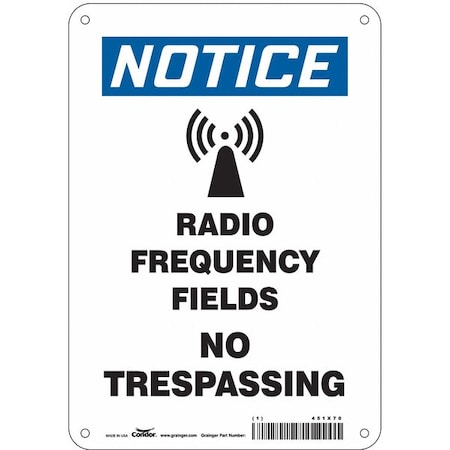 Safety Sign Radiofrequency/Microwave, 10 In H, 7 In W, Aluminum, Horizontal Rectangle, 451X70