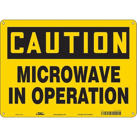 Safety Sign Radiofrequency/Microwave, 10 In H, 14 In W, Aluminum, Horizontal Rectangle, 451X09