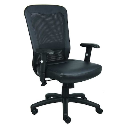 Leather Executive Chair, 22-, Adjustable, Black