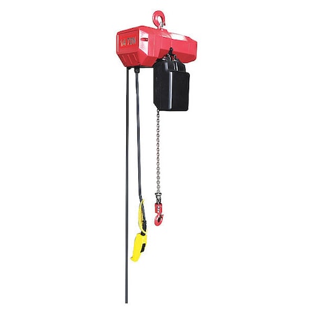 Electric Chain Hoist, 500 Lb, 20 Ft, Hook Mounted - No Trolley, Red