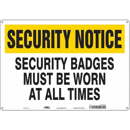 Security Sign, 14 In H, 20 In W, Polyethylene, Horizontal Rectangle, English, 453N84