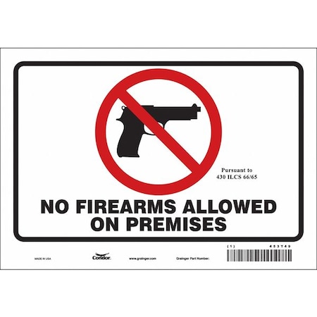 No Concealed Weapons Sign, 7 In H, 10 In W, Vinyl, Vertical Rectangle, English, 453T49