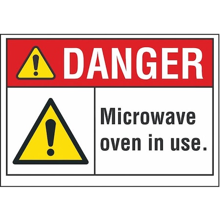 Microwave Danger Label, 10 In Height, 14 In Width, Polyester, Horizontal Rectangle, English