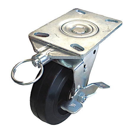 Plate Caster,600 Lb. Load,Black Wheel