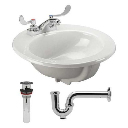Drop In Mount, 3 Hole, Dual Handle, White, Lavatory Sink