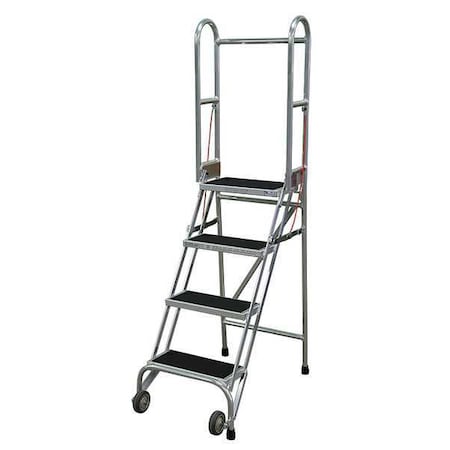 70 In H Aluminum Folding Rolling Ladder, 4 Steps
