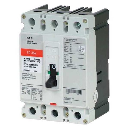 Molded Case Circuit Breaker, 70 A, 600V AC, 3 Pole, Free Standing Mounting Style, FD Series