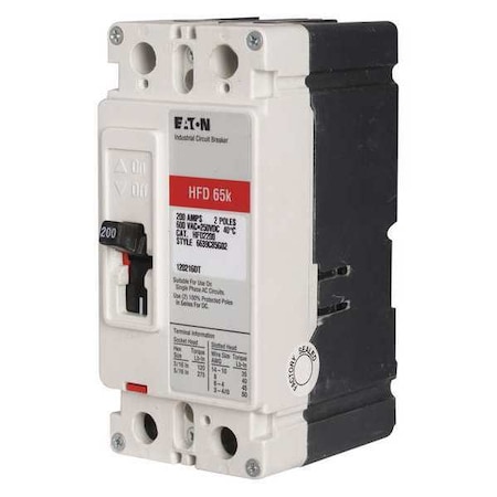 Molded Case Circuit Breaker, 20 A, 600V AC, 2 Pole, Free Standing Mounting Style, HFD Series